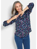 GOLDNER Kurzgröße:  Blusenshirt Elegante Satinbluse mit Smok-Details in marine / smaragd / gemustert