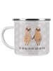 Mr. & Mrs. Panda Becher Emaille Faultier Pärchen mit Spruch in Grau Pastell