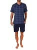 NORMANN kurzarm Schlafanzug Shorty Pyjama karierten Oberteil - 71933 in blau-melange