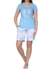 NORMANN Schlafanzug kurzarm Shorty Pyjama Schleifen Motiv in blau
