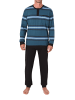 NORMANN Langarm Schlafanzug Pyjama Bündchen Streifen in blau