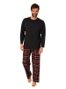 NORMANN Schlafanzug lang Pyjama FlanellHose Karo - 88225 in schwarz
