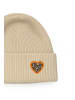 Faera Strickmütze mit Umschlag gerippt warm Herz Patch in Creme