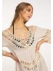 IZIA Damen Tunika-Kleid Mini Mit Häkelpart in Wollweiss