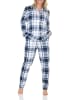 NORMANN Schlafanzug langarm Pyjama karierte Optik Jersey - 87047 in marine