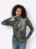Heine Stehkragenpullover in khaki-aqua-bedruckt