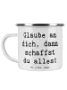 Mr. & Mrs. Panda Emaille Tasse Spruch Angst überwinden mit Spruch in Weiß
