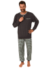 NORMANN Pyjama Schlafanzug Bündchen und karierter Jersey Hose - 68051 in dunkelgrau