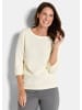 GOLDNER Kurzgröße:  Strickpullover Halbarm Baumwollpullover mit Struktur in cremeweiß