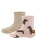 ewers 2er-Set Socken 2er Pack GOTS Pferde/Uni in rosenwasser-beige mel.