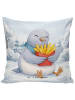 Mr. & Mrs. Panda Deko Kissen Taube Winter Pommes Design ohne Spruch in Weiß