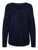 Vero Moda Strickpullover V-Ausschnitt Langarm Sweater VMCREWLEFILE in Navy