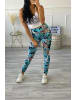 Holala Yoga Leggings Stretch High Waist Hose Mesh Blumen Print in Blau