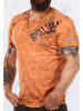 Rusty Neal V-Neck T-Shirt Verwaschen mit Seitlichem Logo Print in Orange