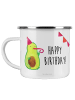 Mr. & Mrs. Panda Camping Emaille Tasse Avocado Geburtstag mit Sp... in Weiß