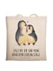 Mr. & Mrs. Panda Tragetasche Pinguin umarmen mit Spruch in Creme