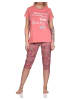 NORMANN Damen Capri Pyjama mit Allover-Muster und Frontprint - 86337 in apricot