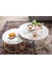 KADIMA DESIGN Couchtisch 2er-Set | Marmor-Optik Weiß-Gold, Metall, Rund in Gold