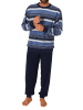 NORMANN Frottee Schlafanzug lang Bündchen Streifen - 81362 in marine