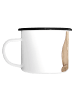 Mr. & Mrs. Panda XL Emaille Tasse Katze Sitzen mit Spruch in Weiß