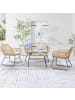 home24 home24 Loungeset 4-teilig Braun / Beige - Polyrattan, Polyester & Eisen mit Glasplatte in Braun / Beige