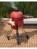 Beliani Holzkohlegrill KAMADO in Rot/Schwarz/Heller Holzfarbton