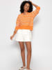 SASSYCLASSY Feinstrickpullover mit Polokragen und Ajourstreifen in Orange