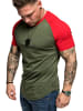 Amaci&Sons Basic Oversize Raglan T-Shirt mit Rundhalsausschnitt OMAHA in Khaki/Rot