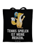 Mr. & Mrs. Panda Jutebeutel Fuchs Tennis spielen mit Spruch in Schwarz