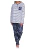 NORMANN Schlafanzug Pyjama lang Oberteil gestreift Hose Blümchenmuster - 72504 in weiss