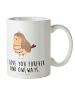 Mr. & Mrs. Panda Tasse Eule Zufrieden mit Spruch in Weiß