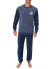 NORMANN Lange Frottee Pyjama Schlafanzug Bündchen - 49620 in blau-melange