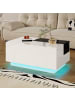 ABRIHOME Ausziehbarer Couchtisch mit LED einstellbarem Lichtband und Stauraum, Weiß