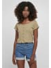 Urban Classics Urban Classics Damen Ladies Cropped Button Up Rib Tee in khaki