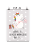 Mr. & Mrs. Panda Poster Einhorn Näherin mit Spruch in Grau Pastell