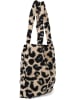 styleBREAKER Teddyfell Schultertasche mit Leo Muster in Beige-Schwarz