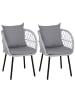 MCW 2er-Set Gartenstuhl Q38 Seilgeflecht, Gestell schwarz, Polster hellgrau