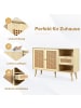 ABRIHOME Sideboard in Eiche mit Rattanfront und Magnettüren 120x40 cm und Schwarz Metall