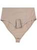Alkato Damen Kurzarm Body mit Rundhalsausschnitt blickdicht Rippstoff in beige Modell 1