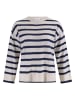 CASH-MERE.CH Rundhals Pullover gestreift in Weiss und Marine Blau