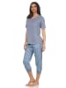 NORMANN Capri Pyjama kurzarm Caprihose seitlichen Streifen und Leomuster in blau