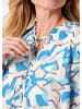 GOLDNER Kurzgröße:  Chiffonbluse mit Rüschen und Bindeband in blau / gemustert