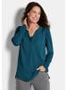 GOLDNER Kurzgröße:  Blusenshirt Elegantes Chiffonshirt, Jersey-Details in petrol