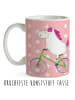 Mr. & Mrs. Panda Camping Tasse Einhorn Radfahrer ohne Spruch in Rot Pastell