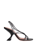 Amina Muaddi Schwarz Leder Stiletto Absatz Sandalen