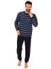 NORMANN Lange Frottee Pyjama Schlafanzug Bündchen Streifen - 50171 in marine