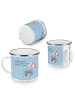 Mr. & Mrs. Panda Camping Emaille Tasse Seeigel mit Spruch in Blau Pastell