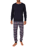 NORMANN langarm Schlafanzug Pyjama Bündchen und karierter Jersey Hose - 83203 in navy