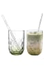 LEONARDO 2er Set Matcha Latte Gläser mit Glastrinkhalm (2) Gocce in 390 ml in grün