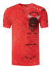 Rusty Neal Verwaschenes Rundhals T-Shirt mit Knopfleiste und Prints in Rot